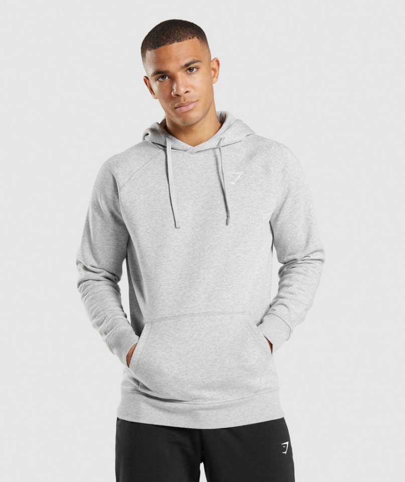 Men\'s Gymshark Crest Hoodie Light Grey | NZ 4AHWXC